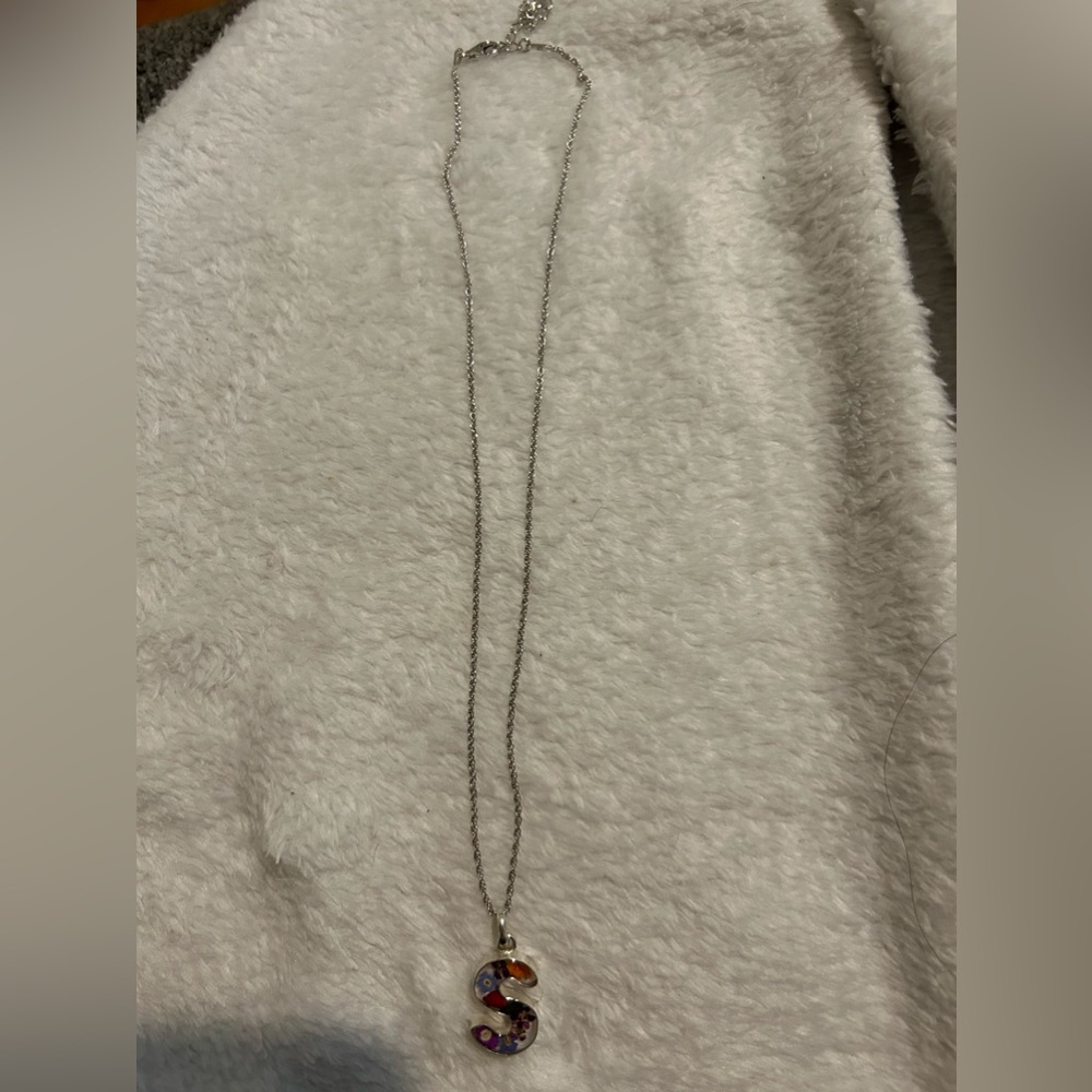 Sterling silver “S” initial flower chain necklace